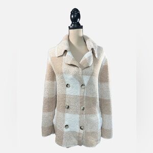 H by Halston Tan Ivory Double Breasted Ultra Soft Cardigan Jacket Womens…